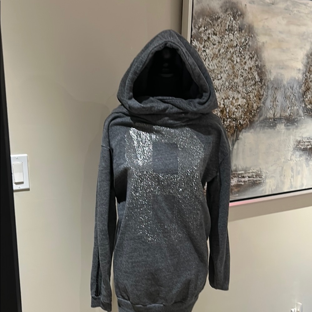Parasuco Gray Hooded Sweatshirt Tunic with Silver Glitter Design
